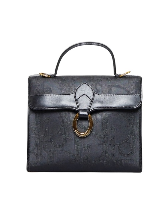 Handbags - Christian Dior Top Handle Leather Satchel with Gold Ring Accent